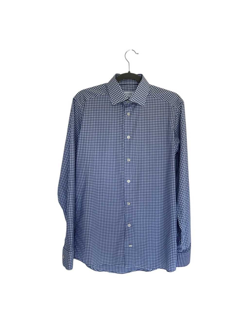 Eton Slim Fit Blue Check Dress Shirt Mens 15 38 Small